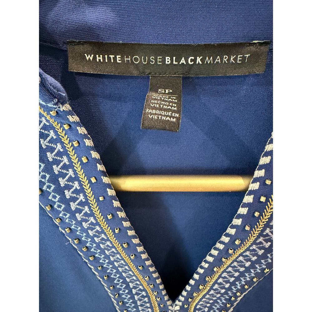 ✨ WHBM Blue Embroidered Halter Dress SP Petite Stretch Resort Chic 💙 - Picture 4 of 6